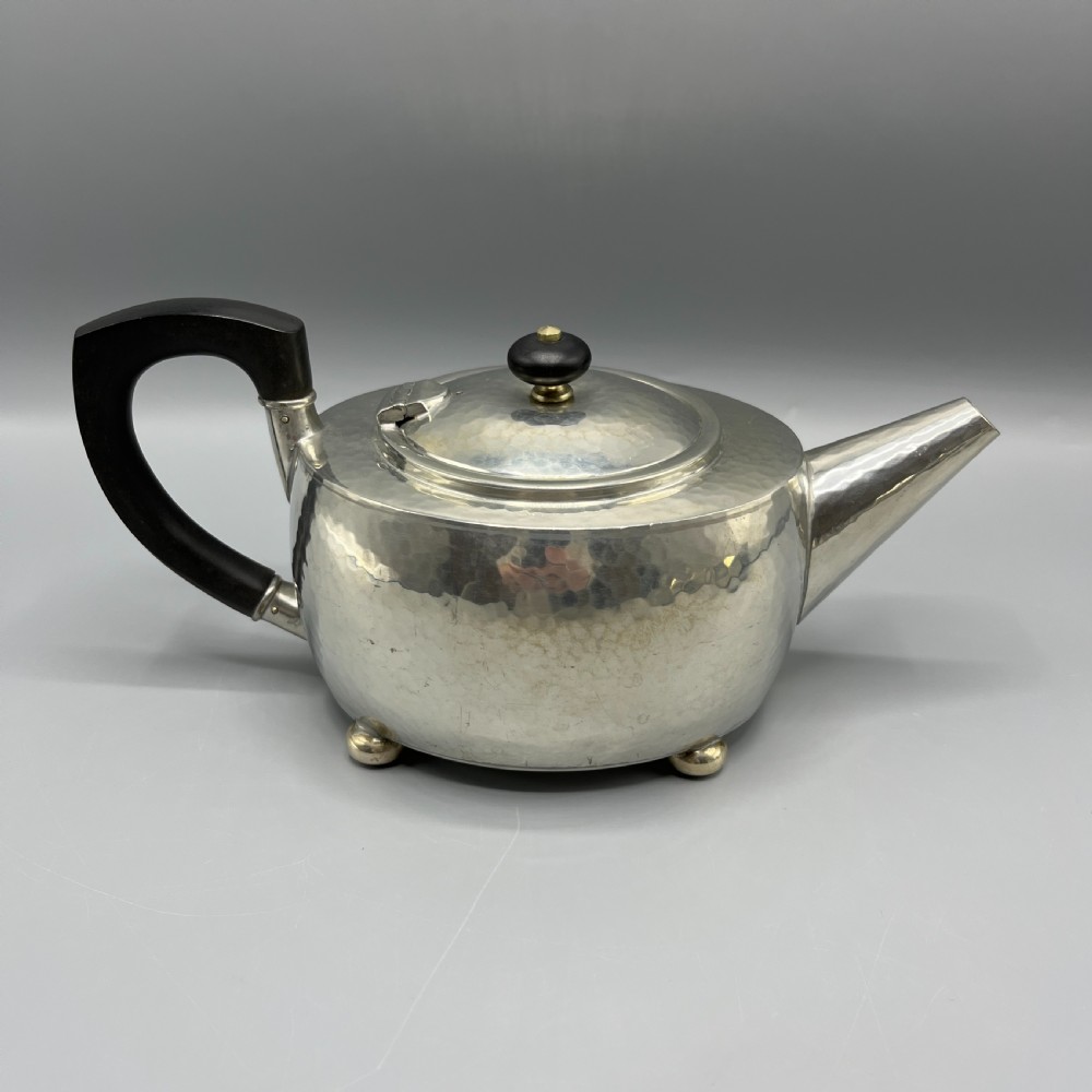 Liberty & Co Tudric Pewter Teapot Sugar Bowl Milk Jug 3-Piece Tea Set View VIII