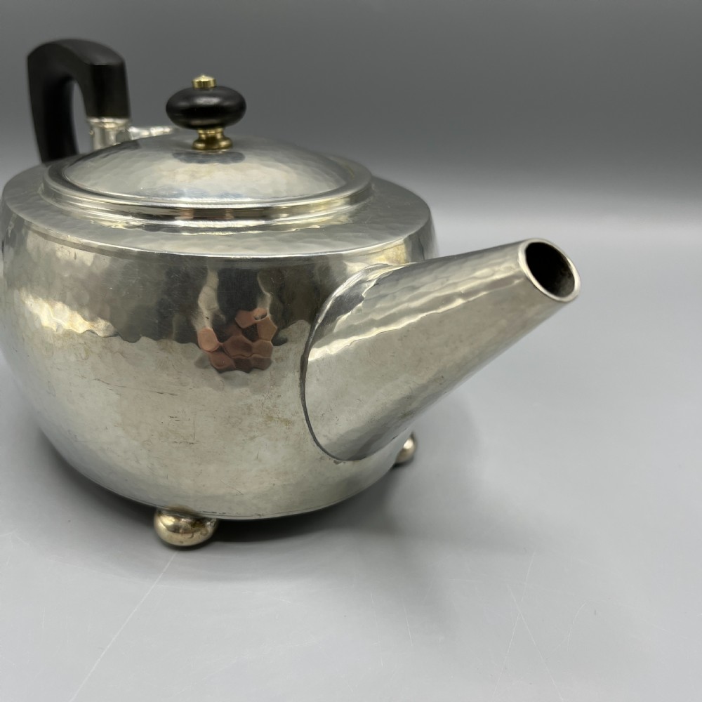 Liberty & Co Tudric Pewter Teapot Sugar Bowl Milk Jug 3-Piece Tea Set View X
