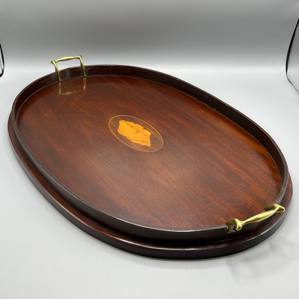 Large Antique Mahogany Inlaid Serving Tray