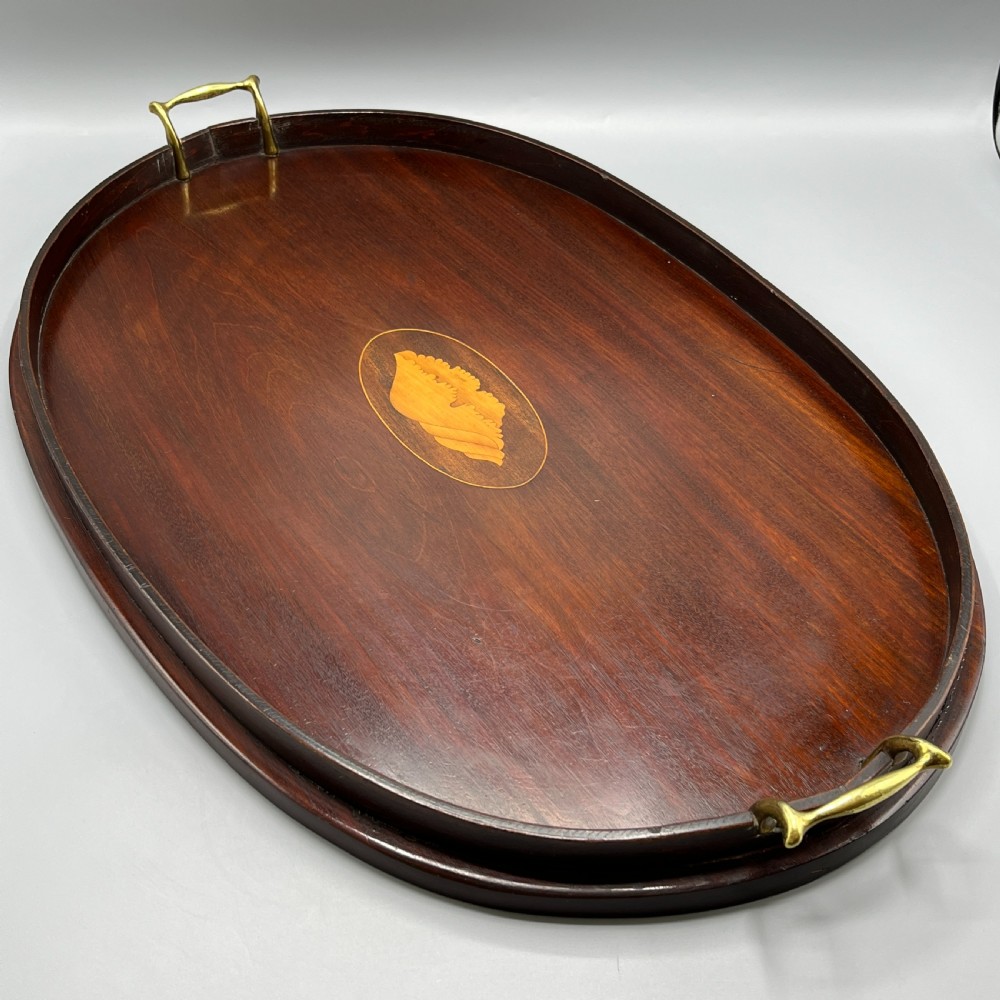 Large Antique Mahogany Inlaid Serving Tray View II