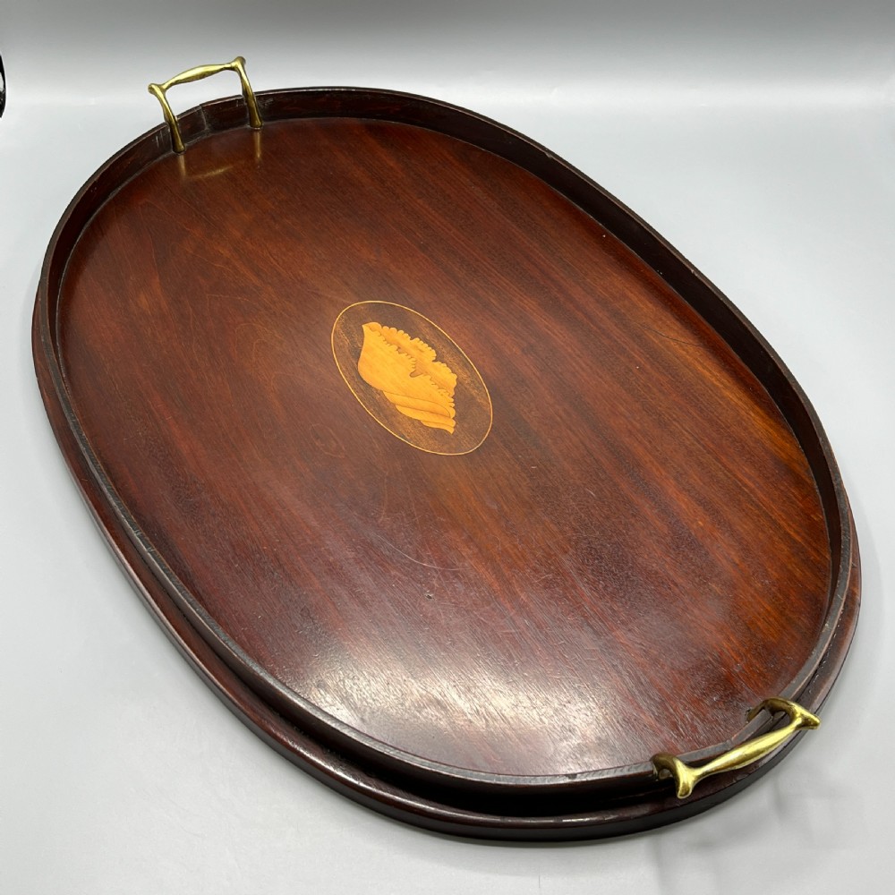 Large Antique Mahogany Inlaid Serving Tray View III