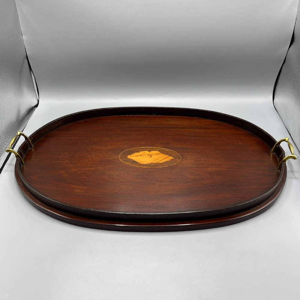 Large Antique Mahogany Inlaid Serving Tray View IV
