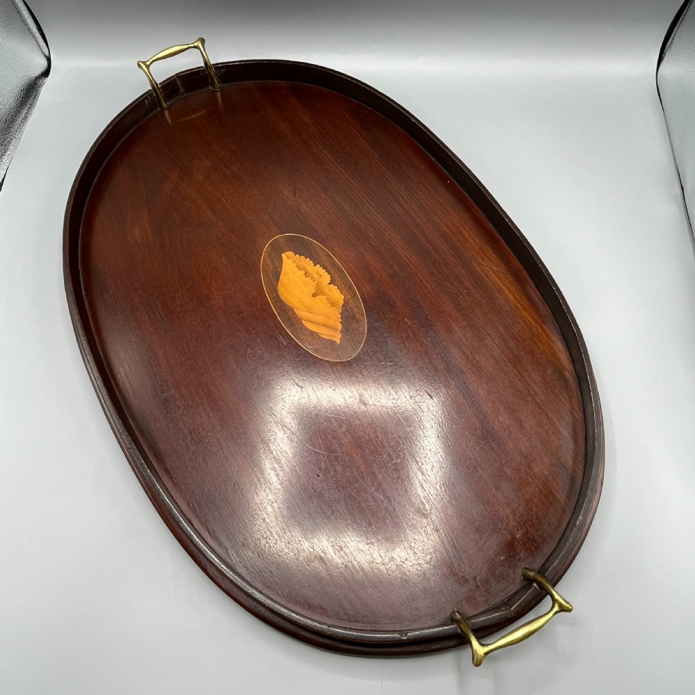 Large Antique Mahogany Inlaid Serving Tray View V