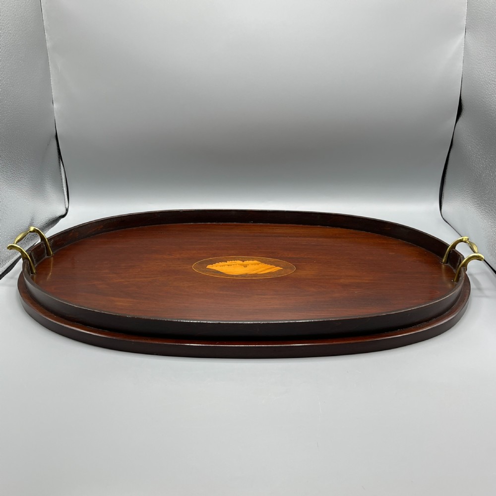 Large Antique Mahogany Inlaid Serving Tray View VII