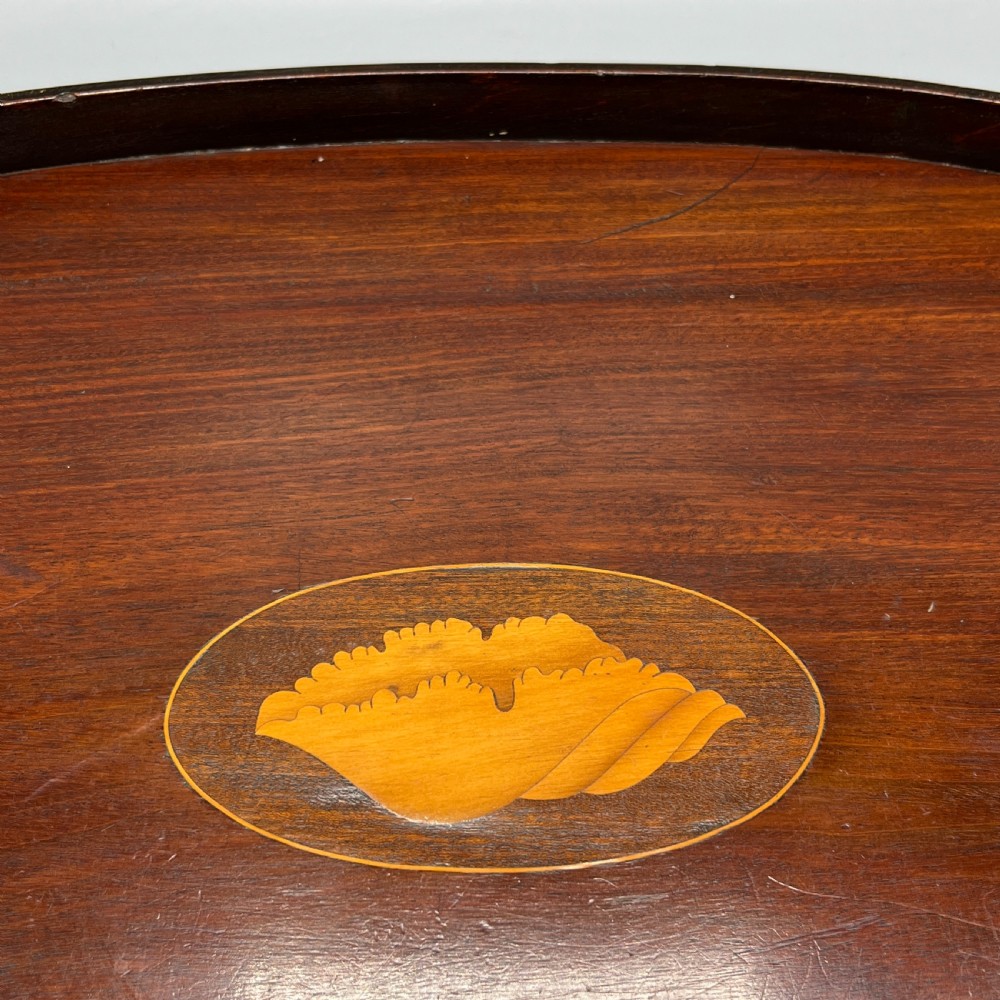 Large Antique Mahogany Inlaid Serving Tray View X