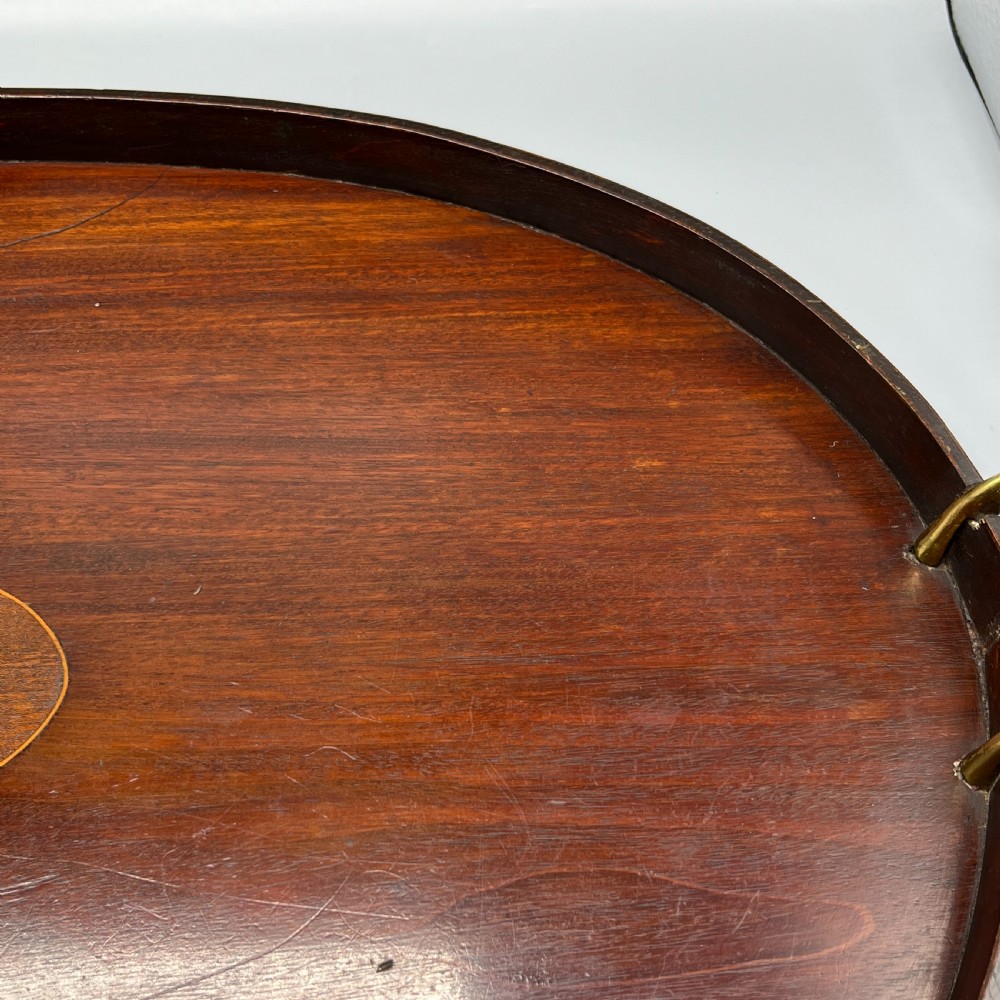 Large Antique Mahogany Inlaid Serving Tray View XI