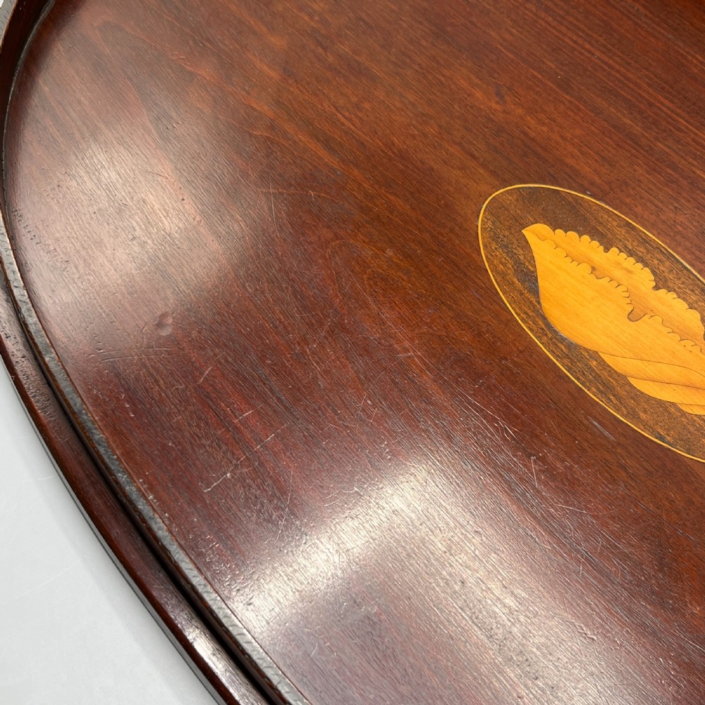 Large Antique Mahogany Inlaid Serving Tray View XIV