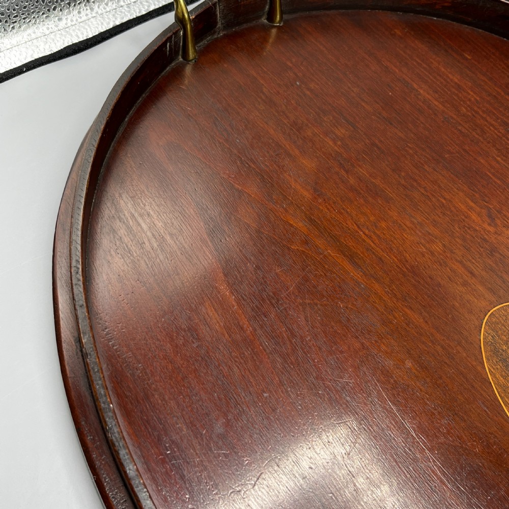 Large Antique Mahogany Inlaid Serving Tray View XV
