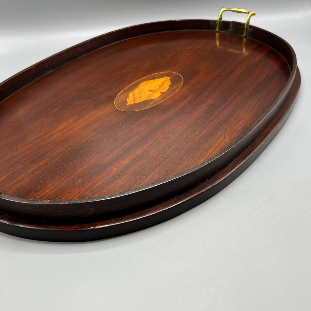 Large Antique Mahogany Inlaid Serving Tray View XIX