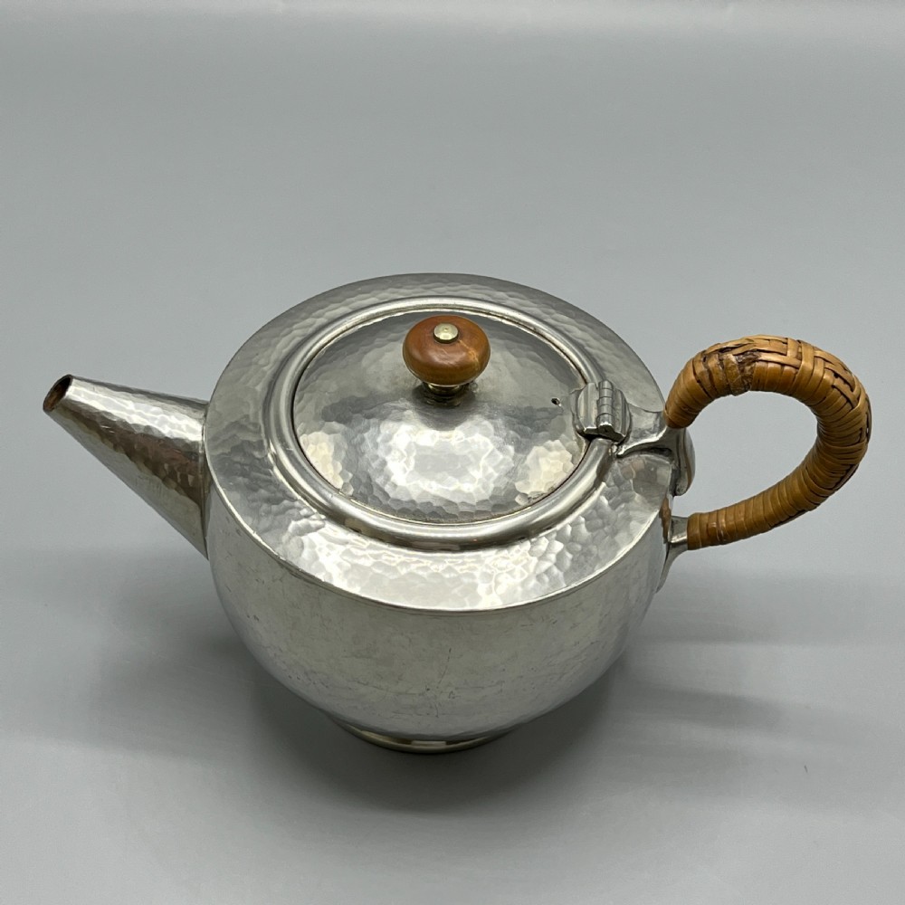 Liberty & Co Pewter Teapot & Coffee Pot 4-Piece Set with Rattan Handles View V