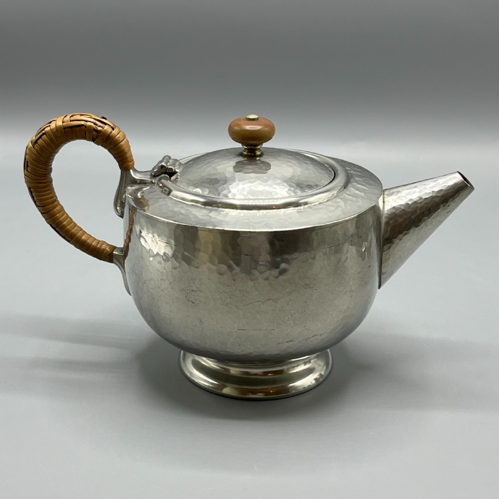Liberty & Co Pewter Teapot & Coffee Pot 4-Piece Set with Rattan Handles View VII