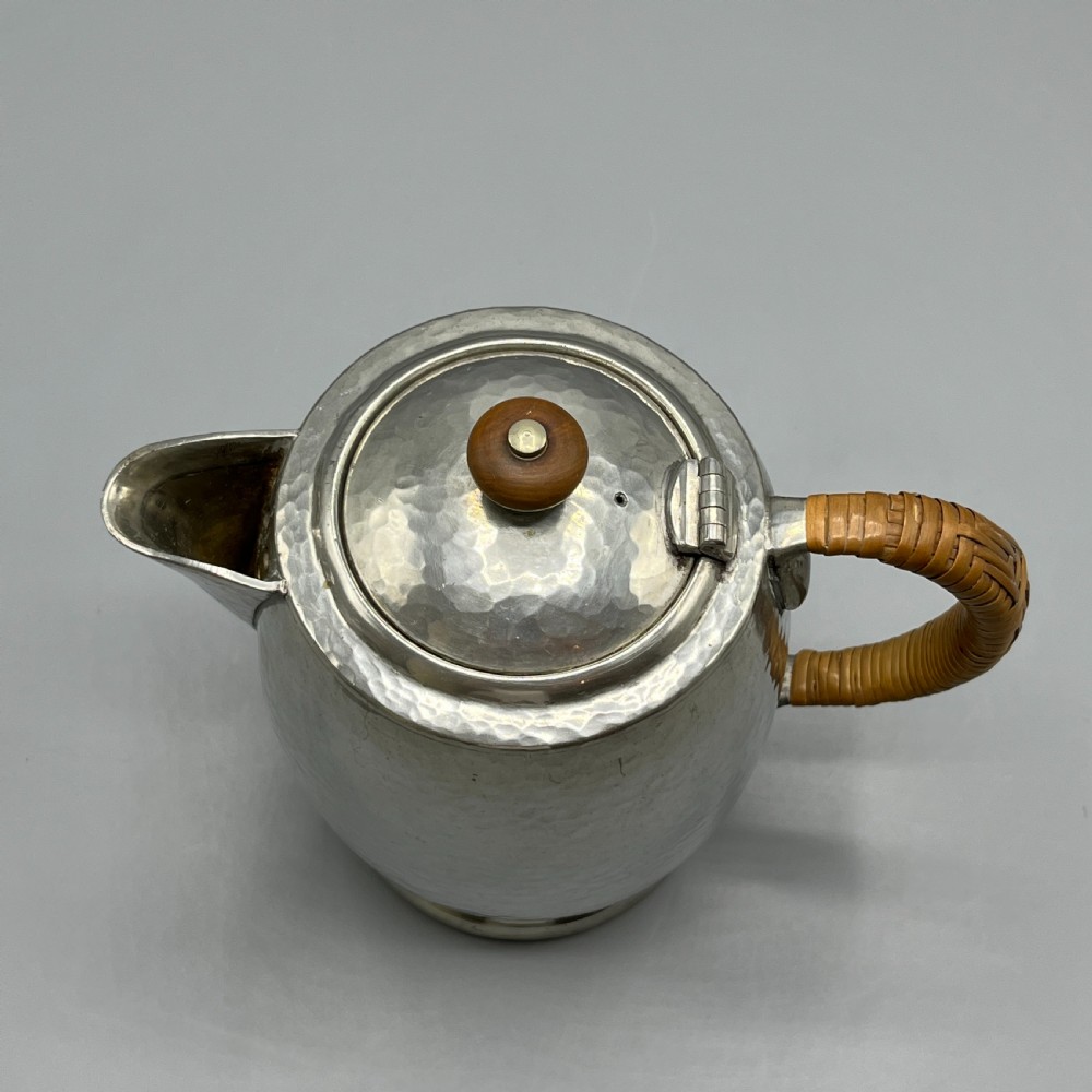 Liberty & Co Pewter Teapot & Coffee Pot 4-Piece Set with Rattan Handles View XI