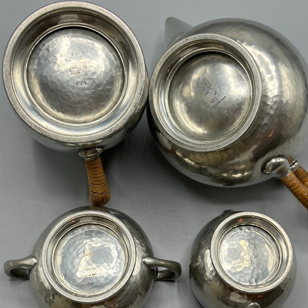 Liberty & Co Pewter Teapot & Coffee Pot 4-Piece Set with Rattan Handles View XXIII