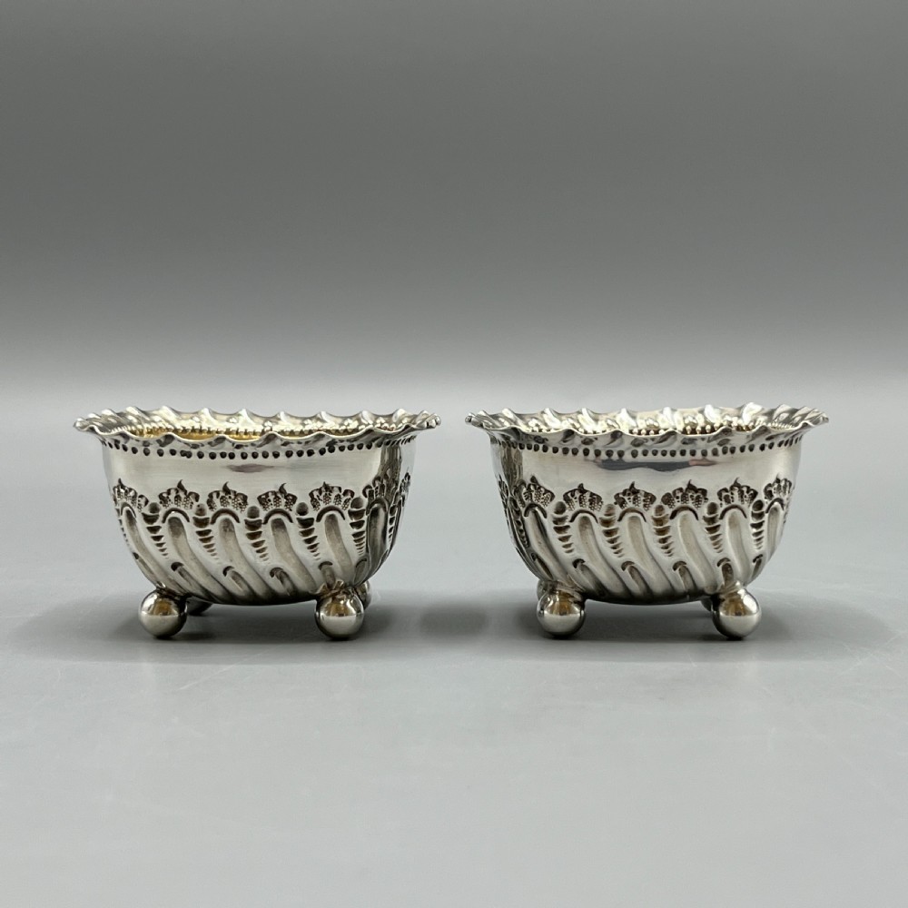 Pair Victorian Sterling Silver Salts Hallmarked 1897 View II