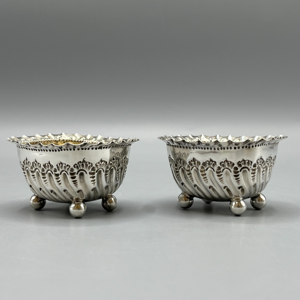 Pair Victorian Sterling Silver Salts Hallmarked 1897 View III