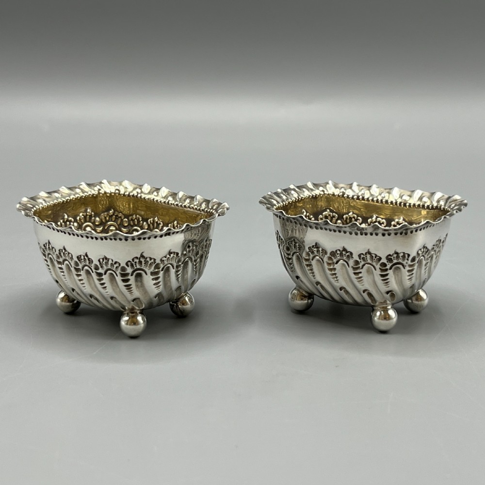 Pair Victorian Sterling Silver Salts Hallmarked 1897 View IV