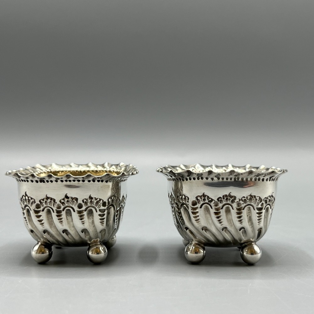 Pair Victorian Sterling Silver Salts Hallmarked 1897 View V