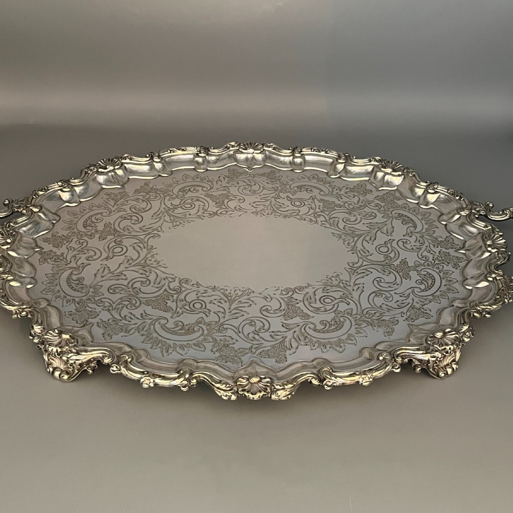 Edwardian Silver Plated Footed Serving Tray View VII