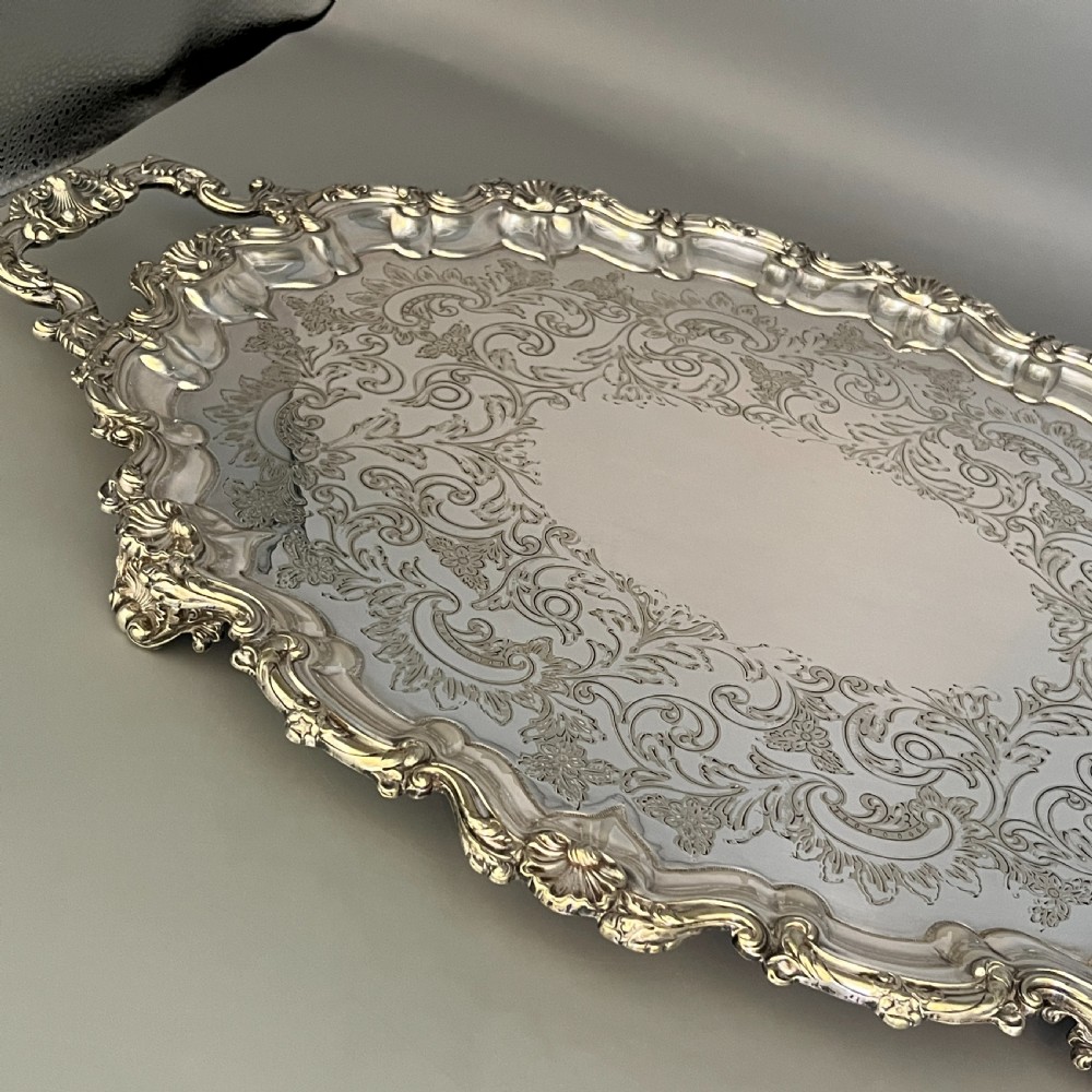 Edwardian Silver Plated Footed Serving Tray View XVI