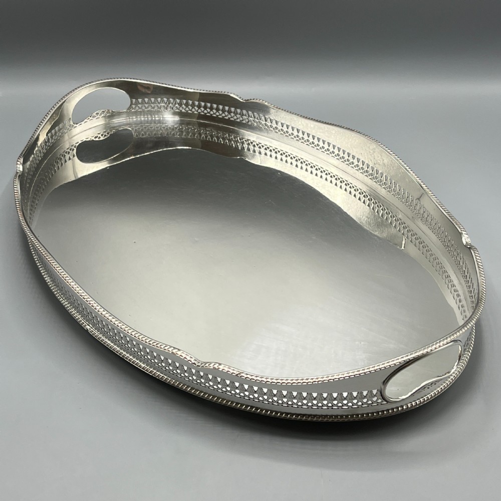 Large Edwardian Silver Plated Galleried Serving Tray