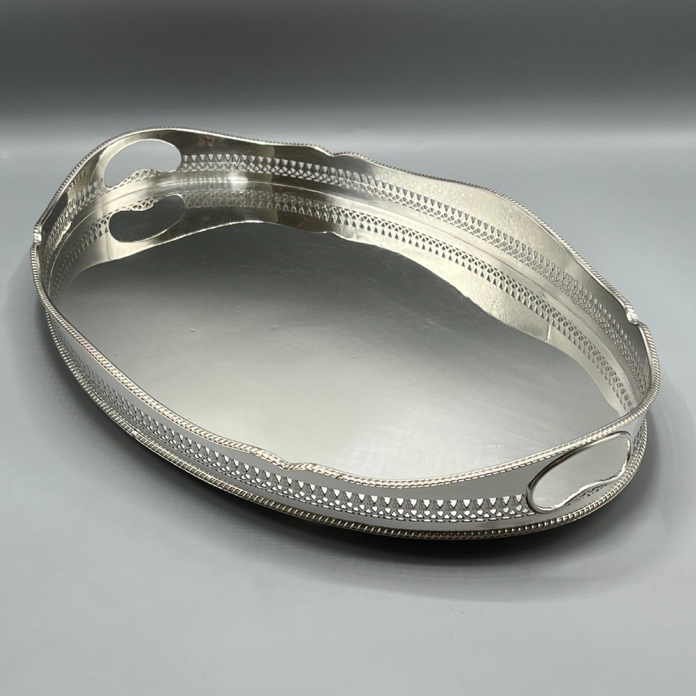 Large Edwardian Silver Plated Galleried Serving Tray View II