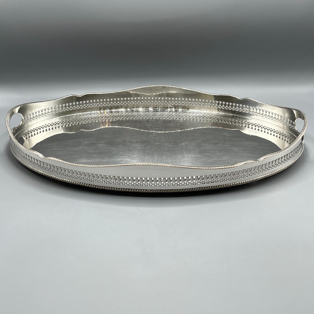 Large Edwardian Silver Plated Galleried Serving Tray View III