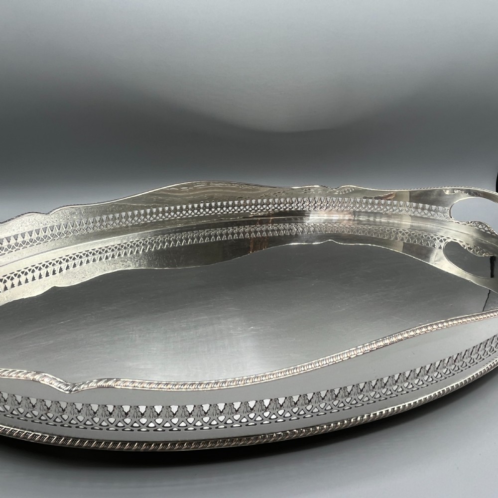 Large Edwardian Silver Plated Galleried Serving Tray View IX