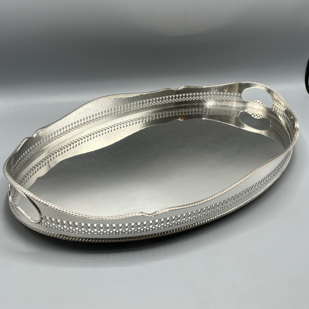 Large Edwardian Silver Plated Galleried Serving Tray View X