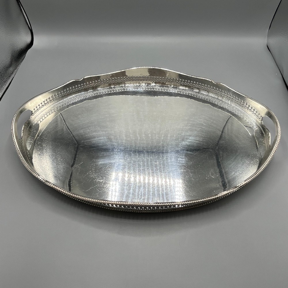 Large Edwardian Silver Plated Galleried Serving Tray View XI
