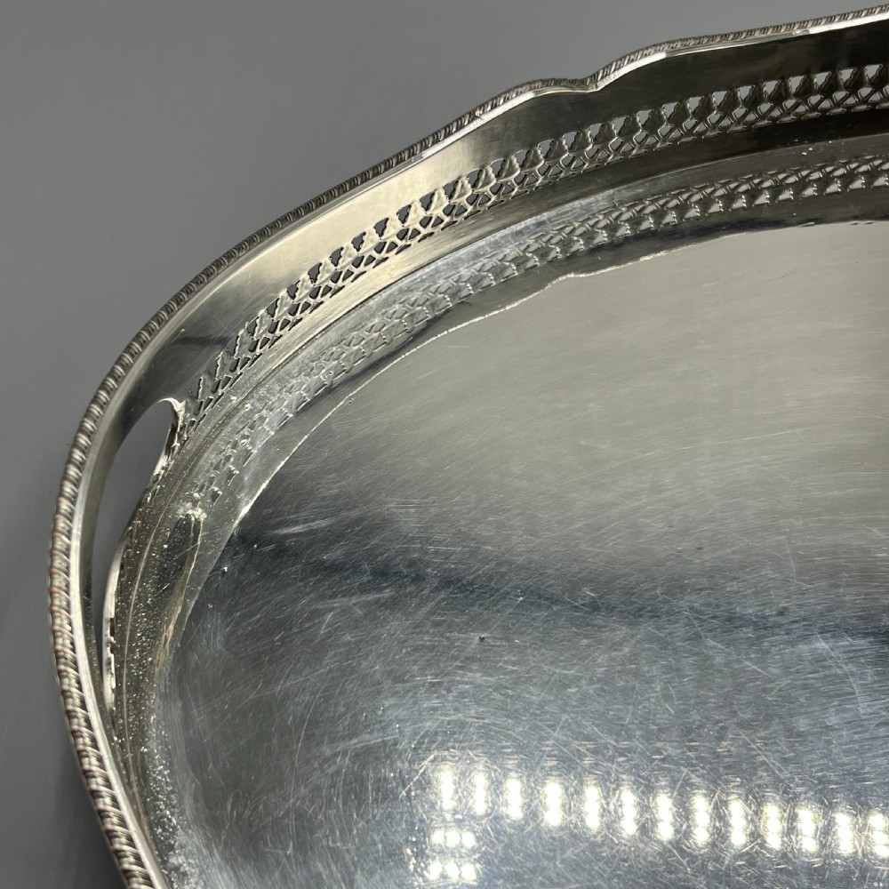 Large Edwardian Silver Plated Galleried Serving Tray View XII