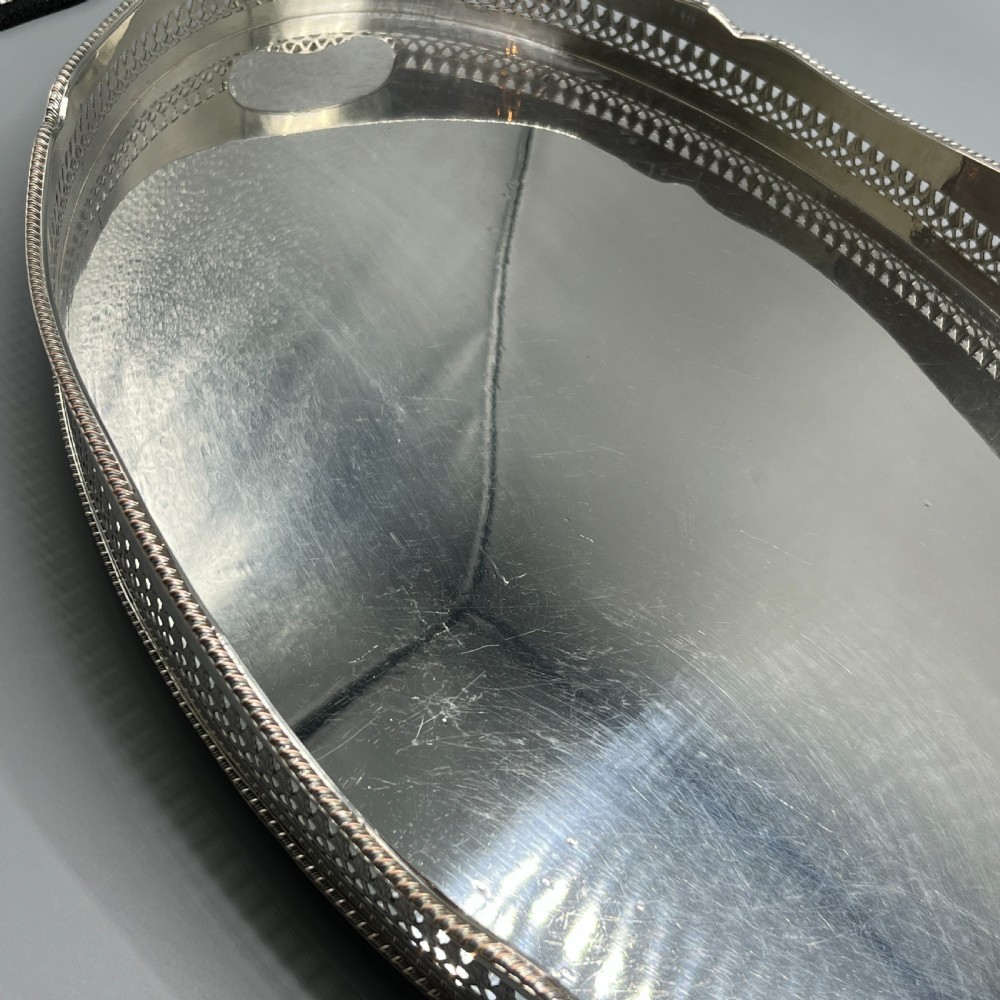 Large Edwardian Silver Plated Galleried Serving Tray View XVI