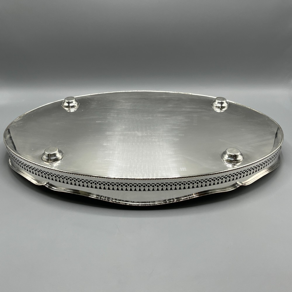 Large Edwardian Silver Plated Galleried Serving Tray View XVII