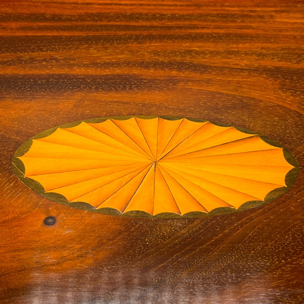 Large Edwardian Mahogany Inlaid Serving Tray with Scalloped Gallery View X