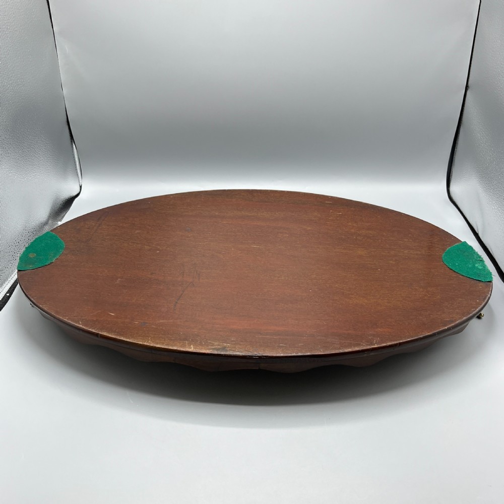Large Edwardian Mahogany Inlaid Serving Tray with Scalloped Gallery View XVII
