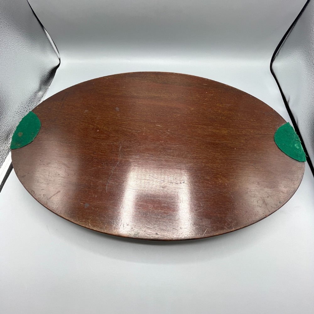 Large Edwardian Mahogany Inlaid Serving Tray with Scalloped Gallery View XVIII