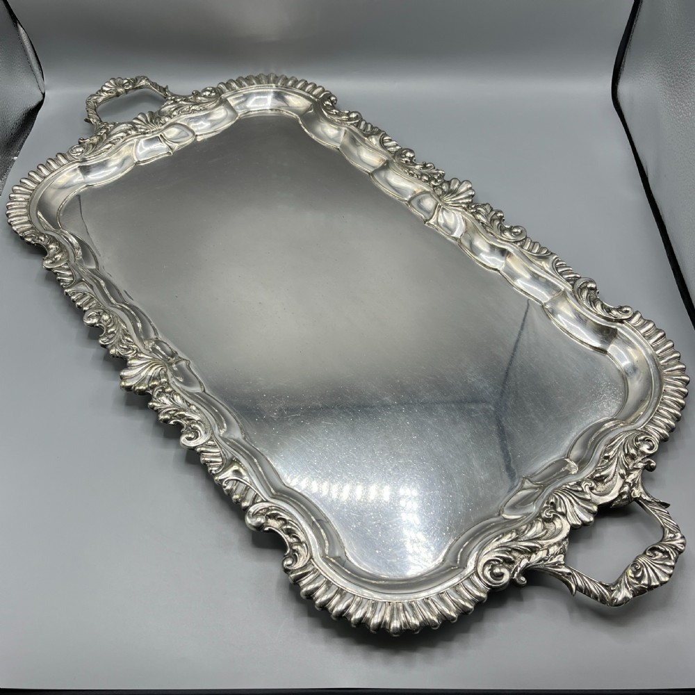 Large Long Victorian Silver Plated Butler Serving Tray