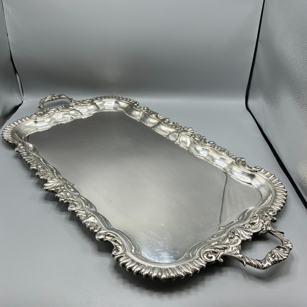 Large Long Victorian Silver Plated Butler Serving Tray View II