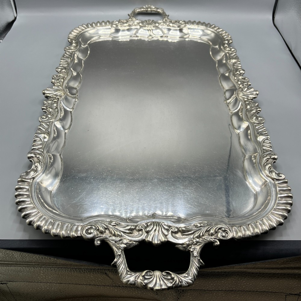 Large Long Victorian Silver Plated Butler Serving Tray View III