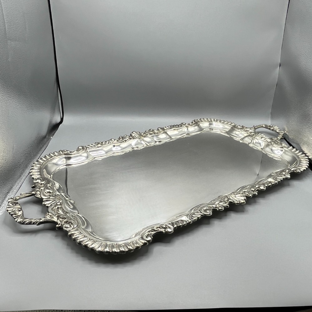 Large Long Victorian Silver Plated Butler Serving Tray View IV