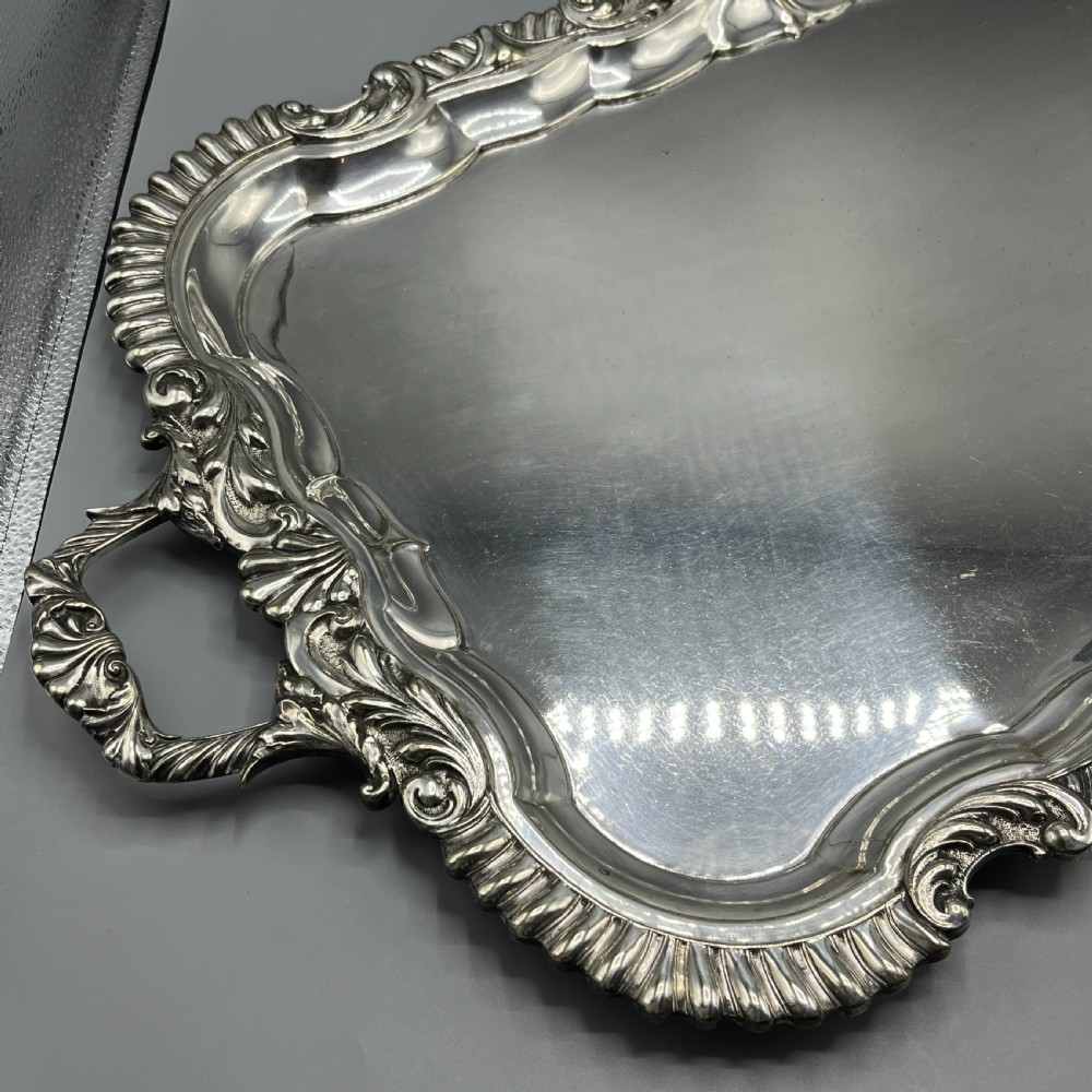 Large Long Victorian Silver Plated Butler Serving Tray View V