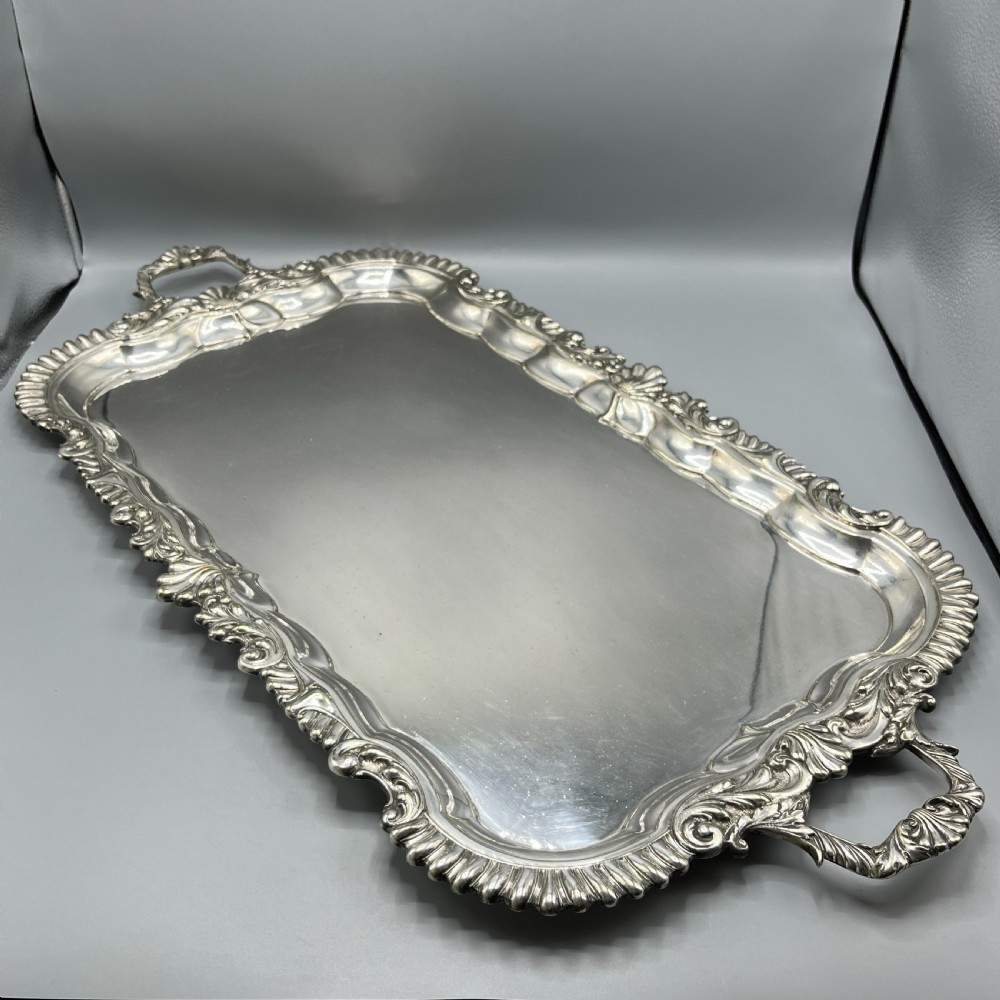Large Long Victorian Silver Plated Butler Serving Tray View VI