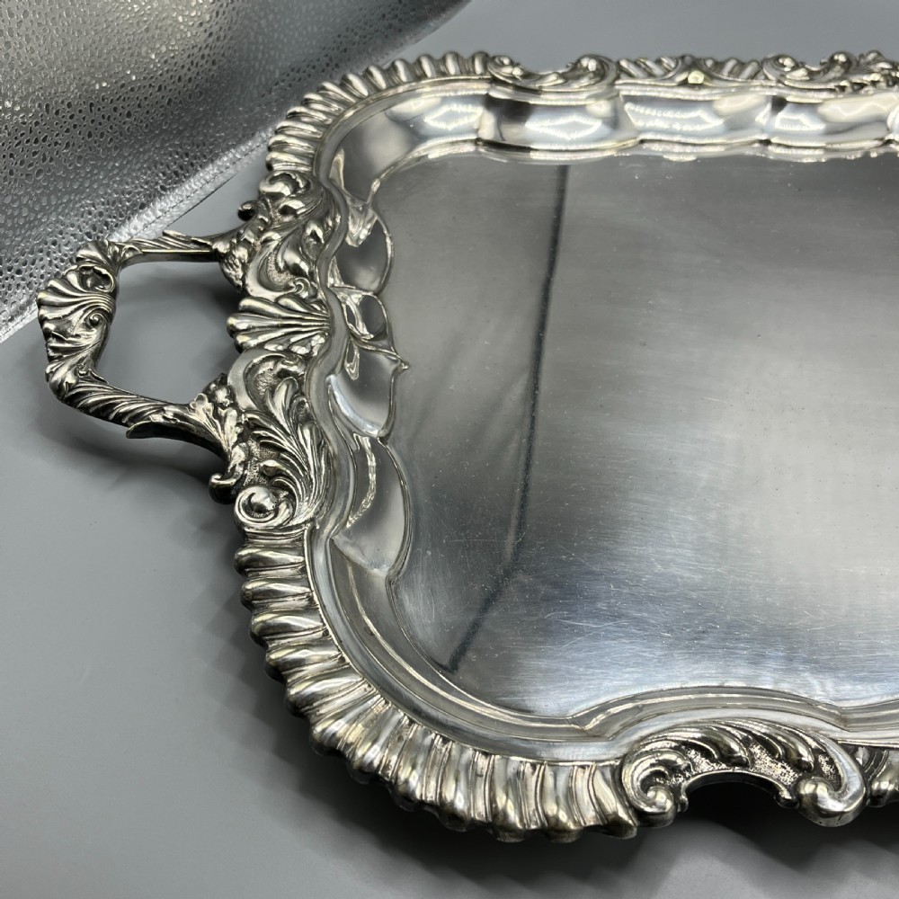 Large Long Victorian Silver Plated Butler Serving Tray View VII