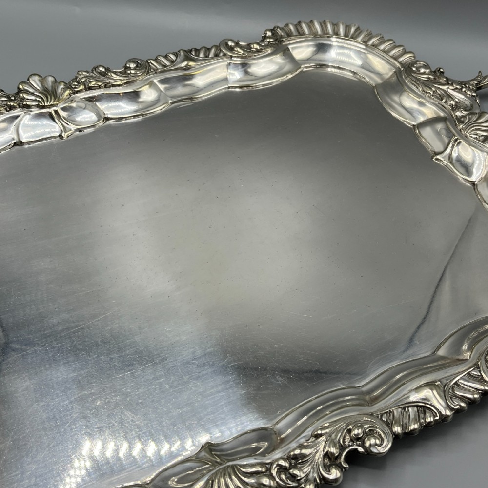 Large Long Victorian Silver Plated Butler Serving Tray View IX