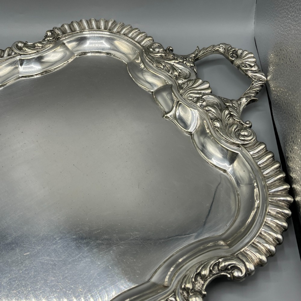 Large Long Victorian Silver Plated Butler Serving Tray View X