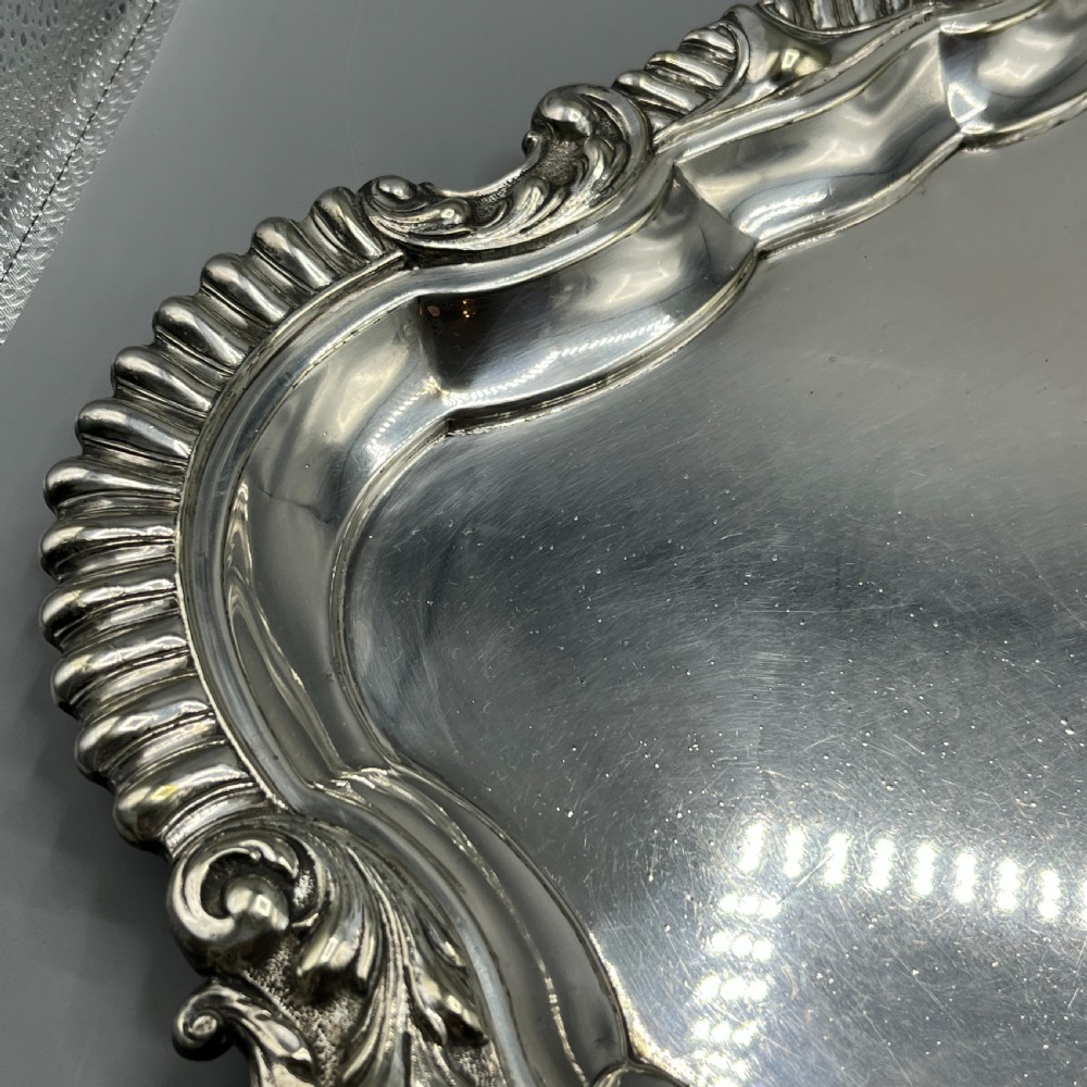 Large Long Victorian Silver Plated Butler Serving Tray View XV