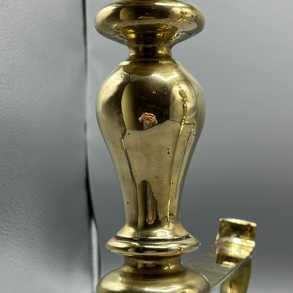 Large Victorian Brass Fire Dogs with Lion Paw Feet View VIII