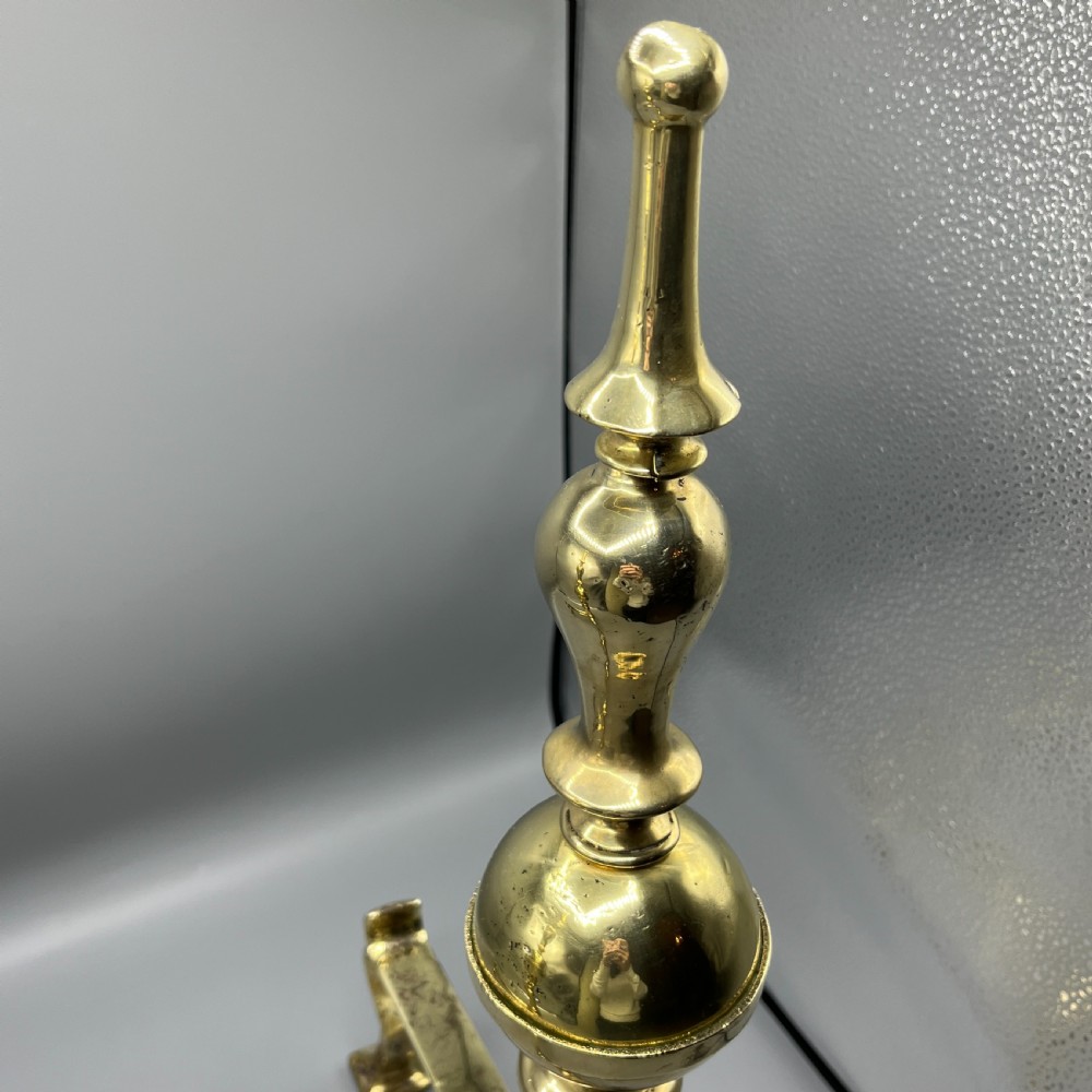 Large Victorian Brass Fire Dogs with Lion Paw Feet View XI