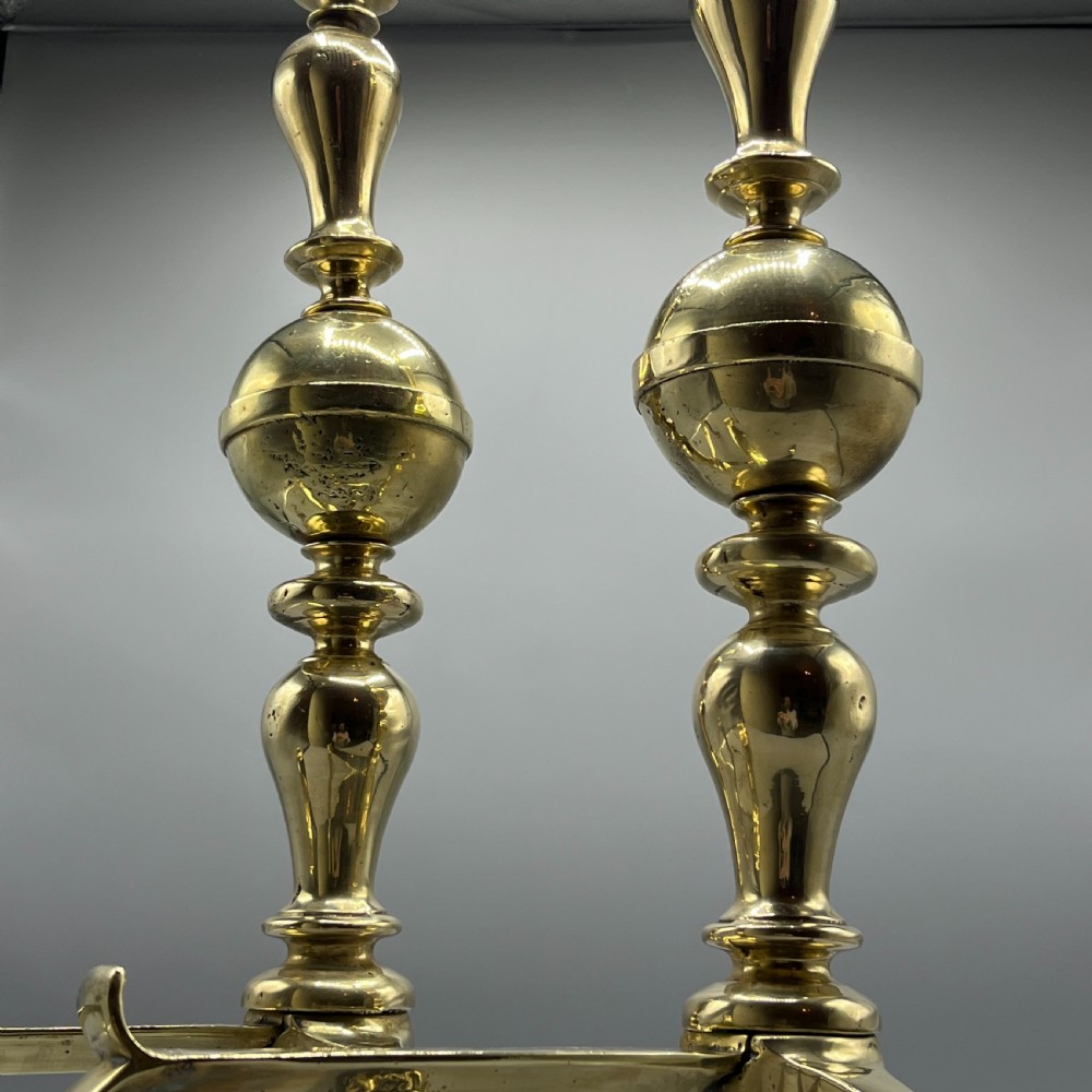 Large Victorian Brass Fire Dogs with Lion Paw Feet View XII