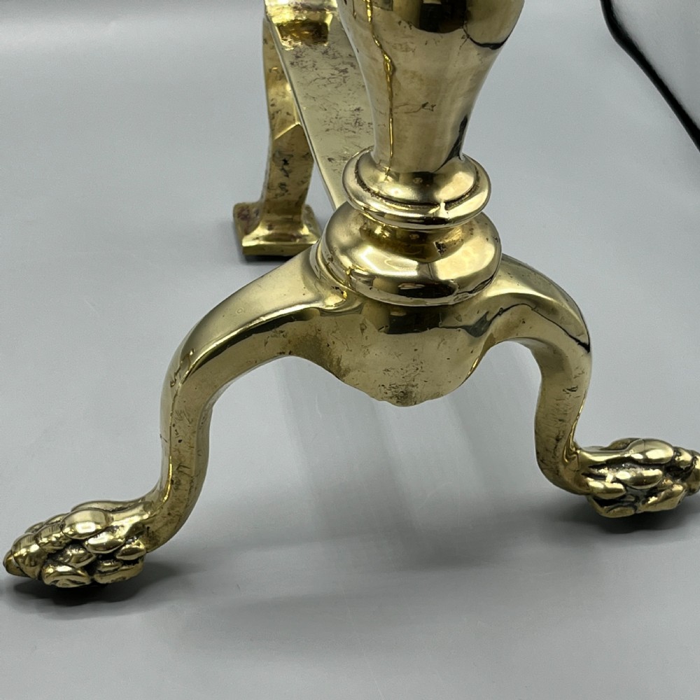 Large Victorian Brass Fire Dogs with Lion Paw Feet View XIII