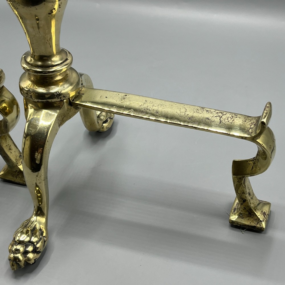 Large Victorian Brass Fire Dogs with Lion Paw Feet View XVII